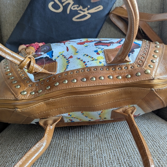 Sharif Artistic Expressions Tan and White Women's Bag, NWT - Picture 7 of 9